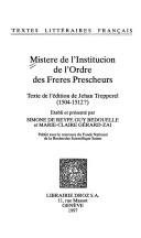 Couverture : Mistere de l'institucion de l'ordre des freres prescheurs