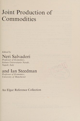 Couverture : Joint production of commodities