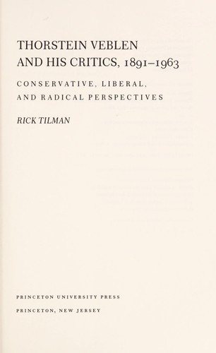 Couverture : Thorstein Veblen and his critics, 1891-1963