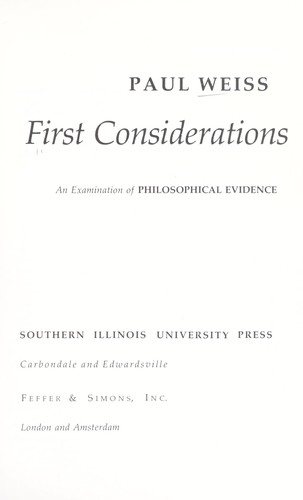 Couverture : First Considerations