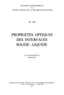 Couverture : Propriétés optiques des interfaces solide-liquide