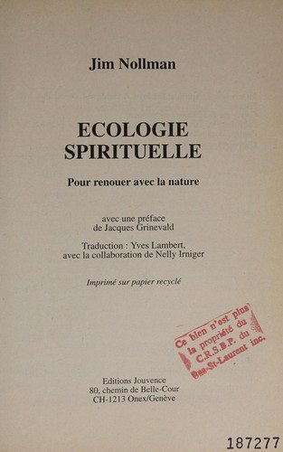 Couverture : Ecologie spirituelle