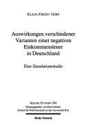 Couverture : Auswirkungen verschiedener Varianten einer negativen Einkommensteuer in Deutschland