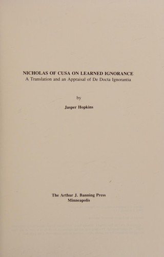 Couverture : Nicholas of Cusa On Learned Ignorance