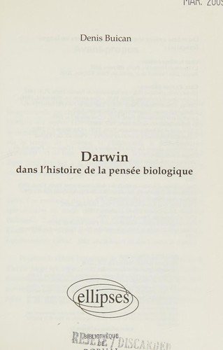 Couverture : Darwin dans l'histoire de la pensée biologique