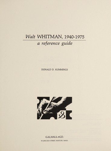 Couverture : Walt Whitman, 1940-1975