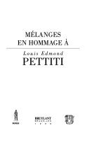 Couverture : Mélanges en hommage à Louis Edmond Pettiti