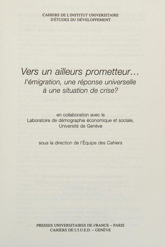 Couverture : Vers un ailleurs prometteur--
