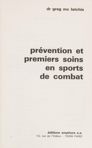 Couverture : Prévention et premiers soins en sports de combat