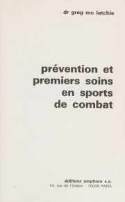 Couverture : Prévention et premiers soins en sports de combat