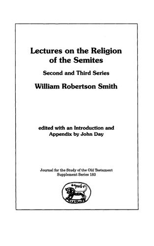 Couverture : Lectures on the religion of the Semites