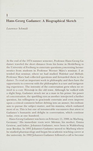 Couverture : Gadamer's century