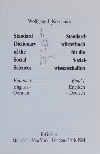 Couverture : Standard dictionary of the social sciences =