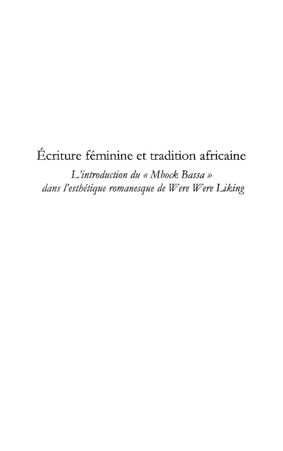 Couverture : Ecriture féminine et tradition africaine