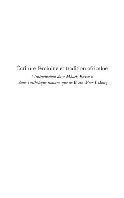 Couverture : Ecriture féminine et tradition africaine