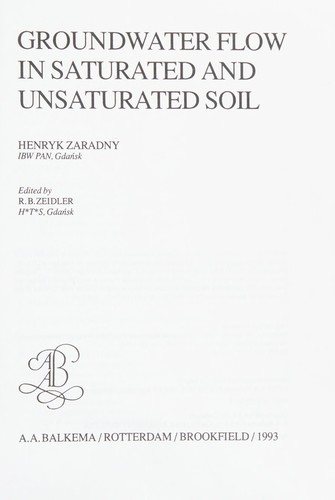 Couverture : Groundwater Flow in Saturated & Unsatura