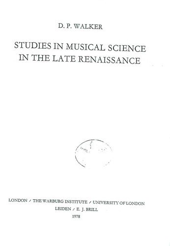 Couverture : Studies in musical science in the late Renaissance