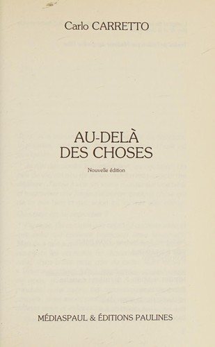 Couverture : Au-delà des choses