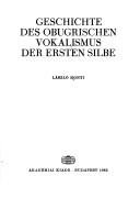 Couverture : Geschichte des obugrischen Vokalismus der ersten Silbe