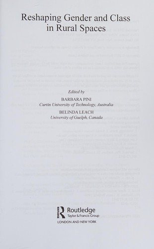 Couverture : Reshaping gender and class in rural spaces