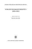 Couverture : Vorlesungsmanuskripte, 1816-1831