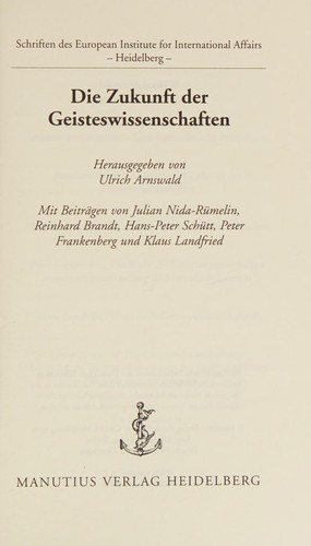 Couverture : Die Zukunft der Geisteswissenschaften