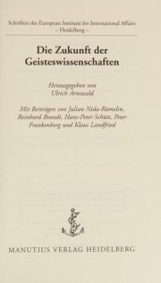 Couverture : Die Zukunft der Geisteswissenschaften