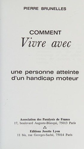 Couverture : Comment vivre avec une personne atteinte d'un handicap moteur