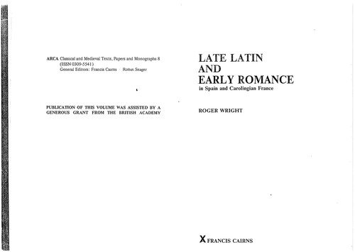 Couverture : Late Latin and Early Romance in Spain and Carolingian France