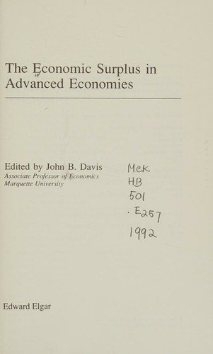 Couverture : The Economic surplus in advanced economies
