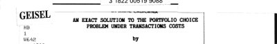 Couverture : exact solution to the portfolio choice problem under transactions costs